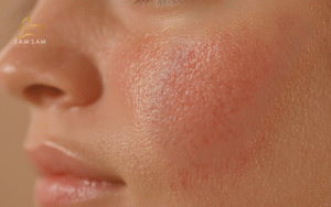 Cận cảnh làn da bị "khó ở", ửng đỏ và nổi mụn li ti do thay đổi khí hậu TP HCM