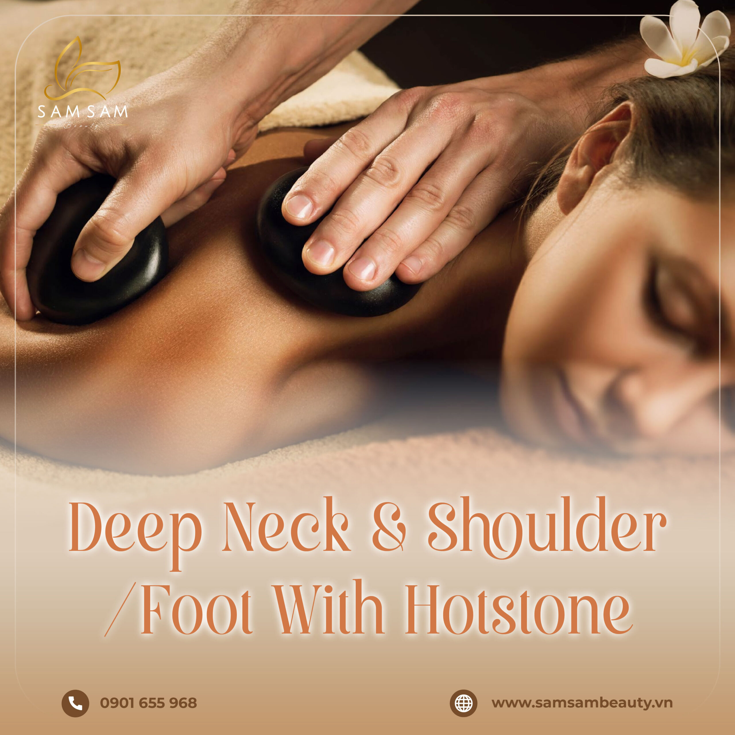 Hot stone neck and shoulder massage for stress relief and healing