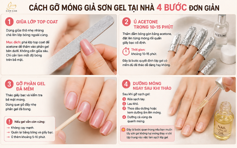 Hướng dẫn gỡ móng đắp gel với giũa và acetone